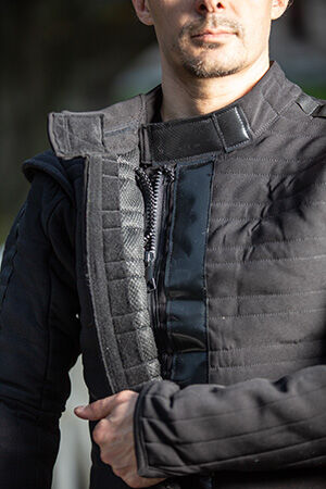 Ultra-grip micro velcro at fencing jacket